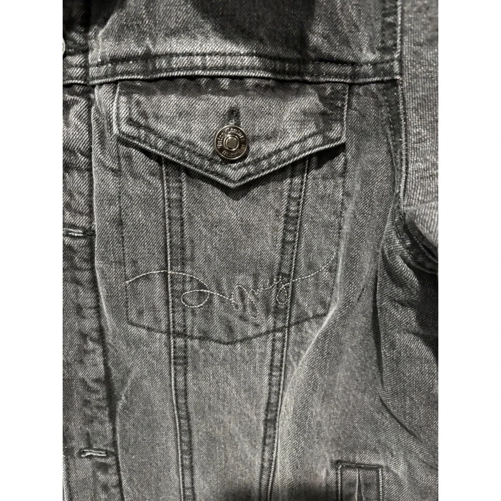 Juicy Couture Womens Long Trucker‎ Jacket Black Denim Sherpa Collar XL NEW